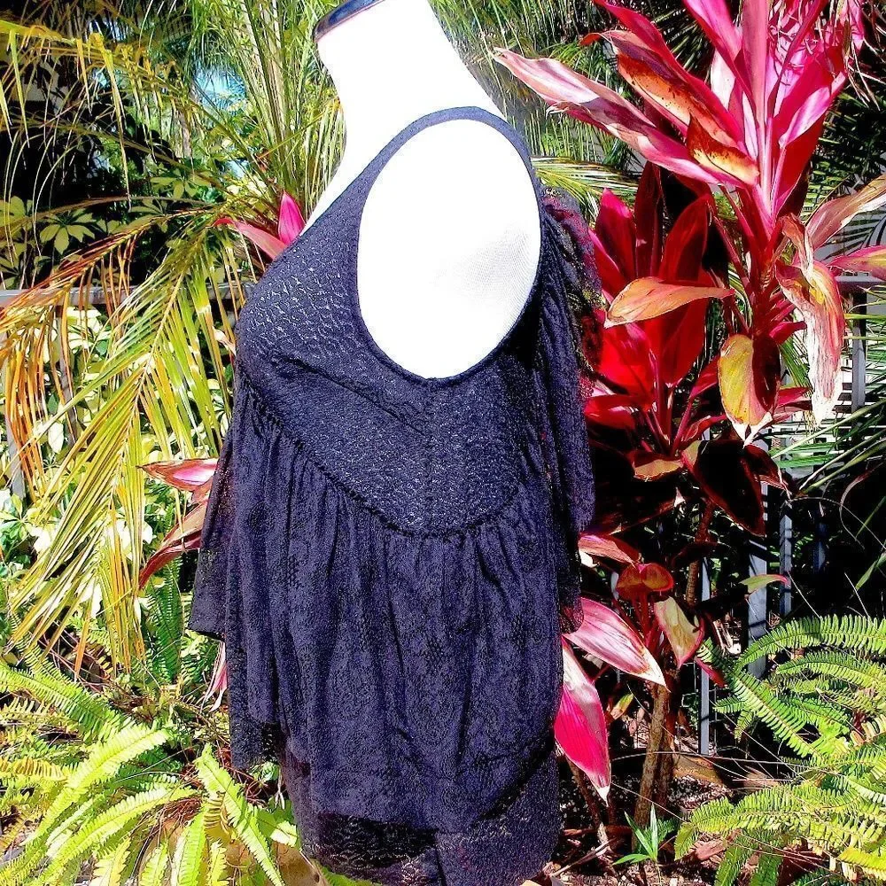Free People Black Ruffle Tank